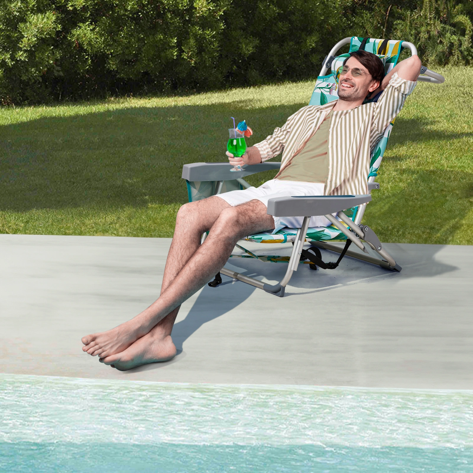 63*65*82cm Short Oxford Cloth Silver White Aluminum Tube Bearing 100kg Beach Chair Lemon view 2