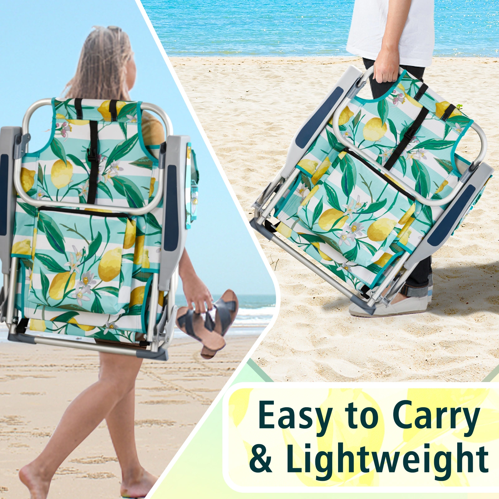 63*65*82cm Short Oxford Cloth Silver White Aluminum Tube Bearing 100kg Beach Chair Lemon view 3