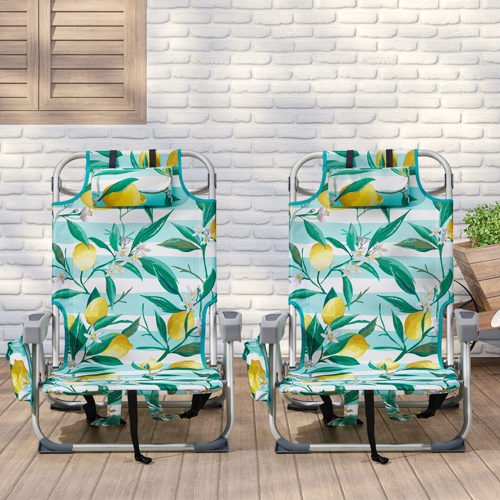 63*65*82cm Short Oxford Cloth Silver White Aluminum Tube Bearing 100kg Beach Chair Lemon view 4