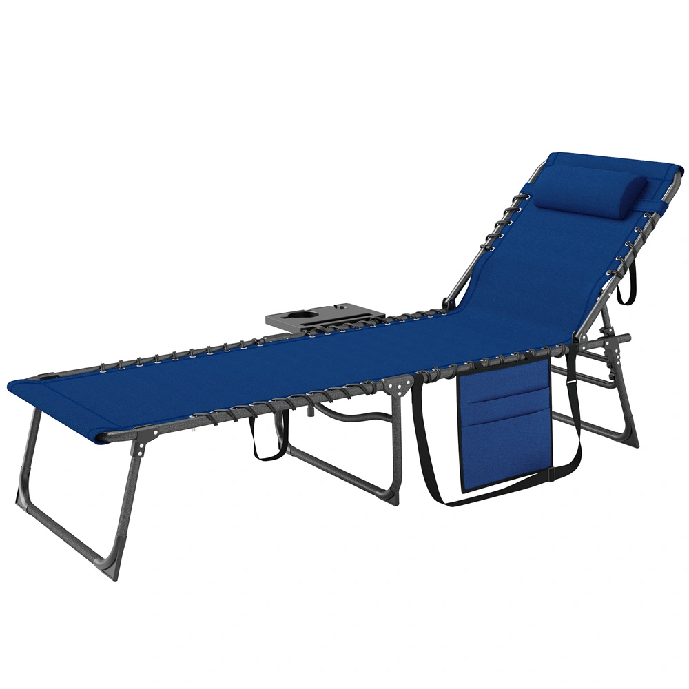 Folding Camping Chair Portable Outdoor Armchair with Cup Holder Navy Blue 48 Inch