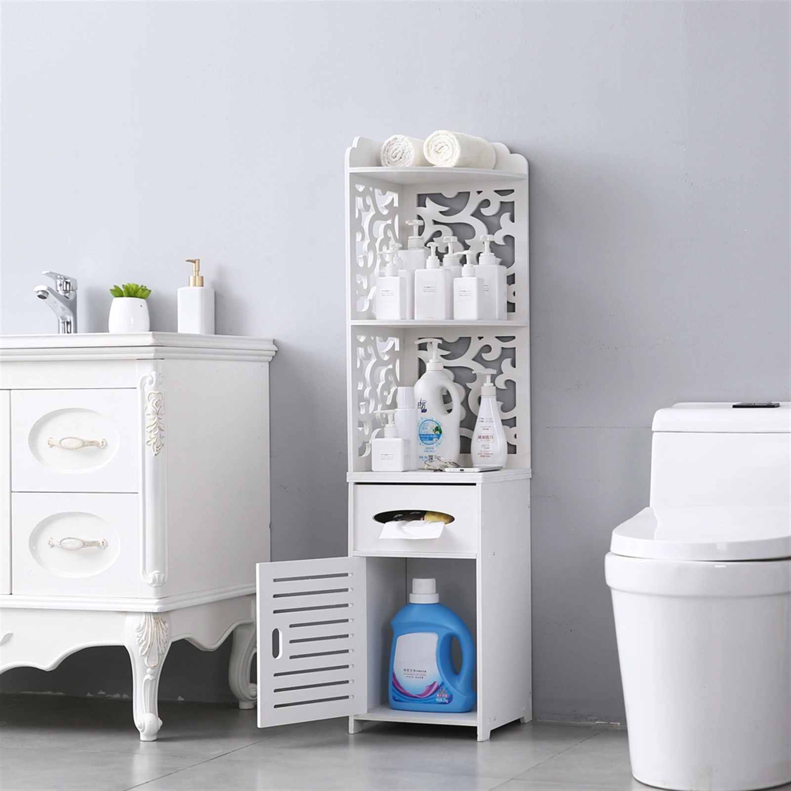 30x30x120cm Pattern Carved Bathroom Corner Shelf - Wall Mounted Storage Rack view 2