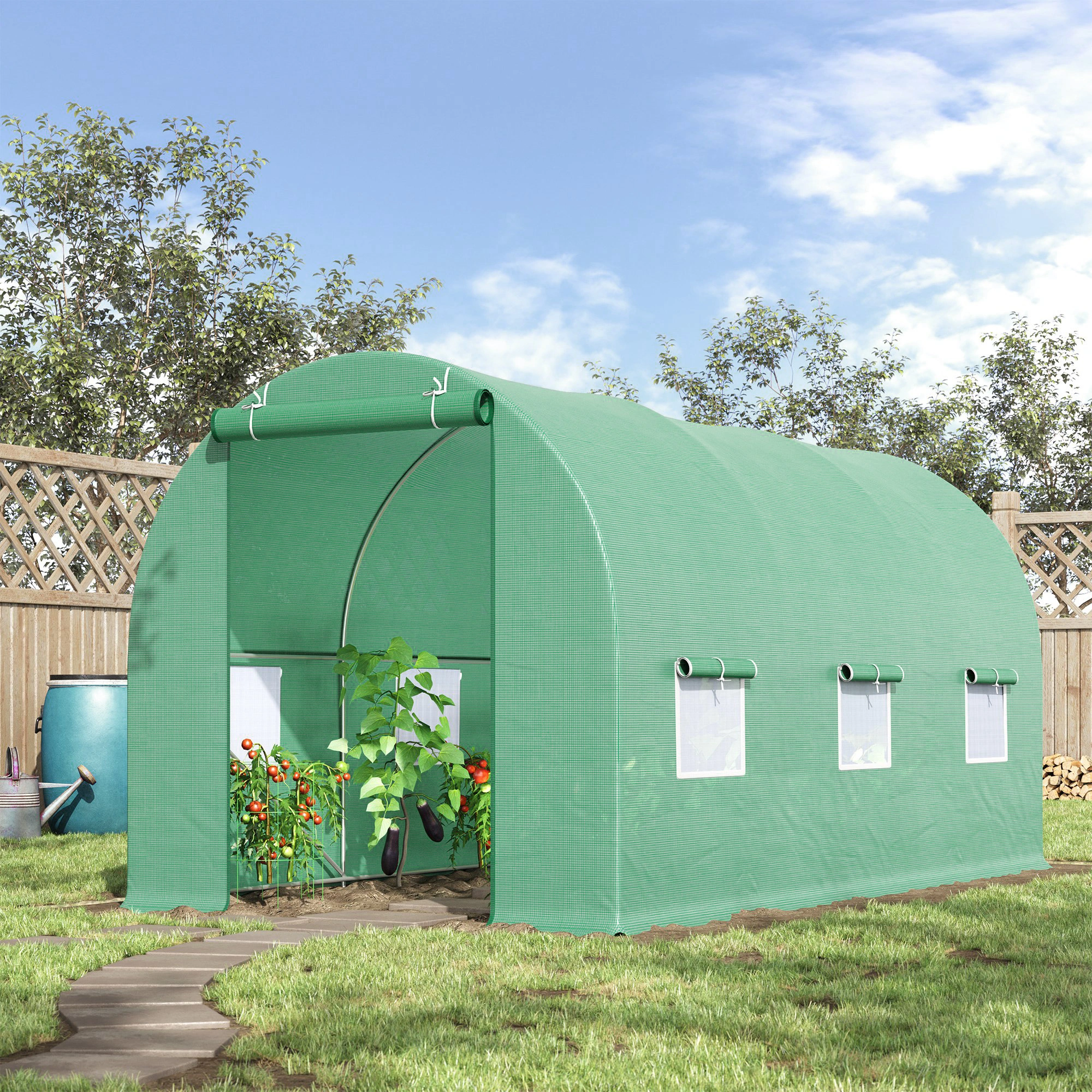 15' x 7' x 7' Walk-in Tunnel Hoop Greenhouse - Steel Frame with PE Cover & Roll-up Zipper Door, Portable Garden Cold Frame