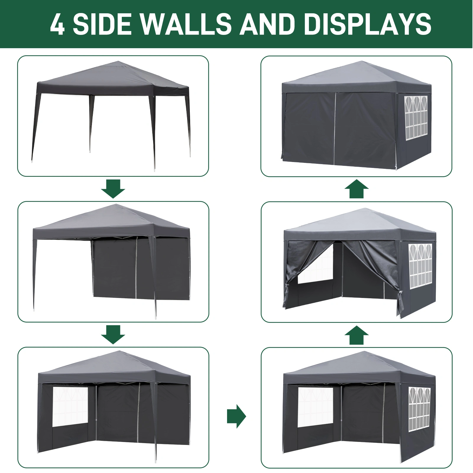 10x10ft Outdoor Pop Up Canopy, Portable Instant Canopy Tent with 4 Sidewalls for Outdoor Events Party Wedding Birthday Graduation, Dark Grey view 15