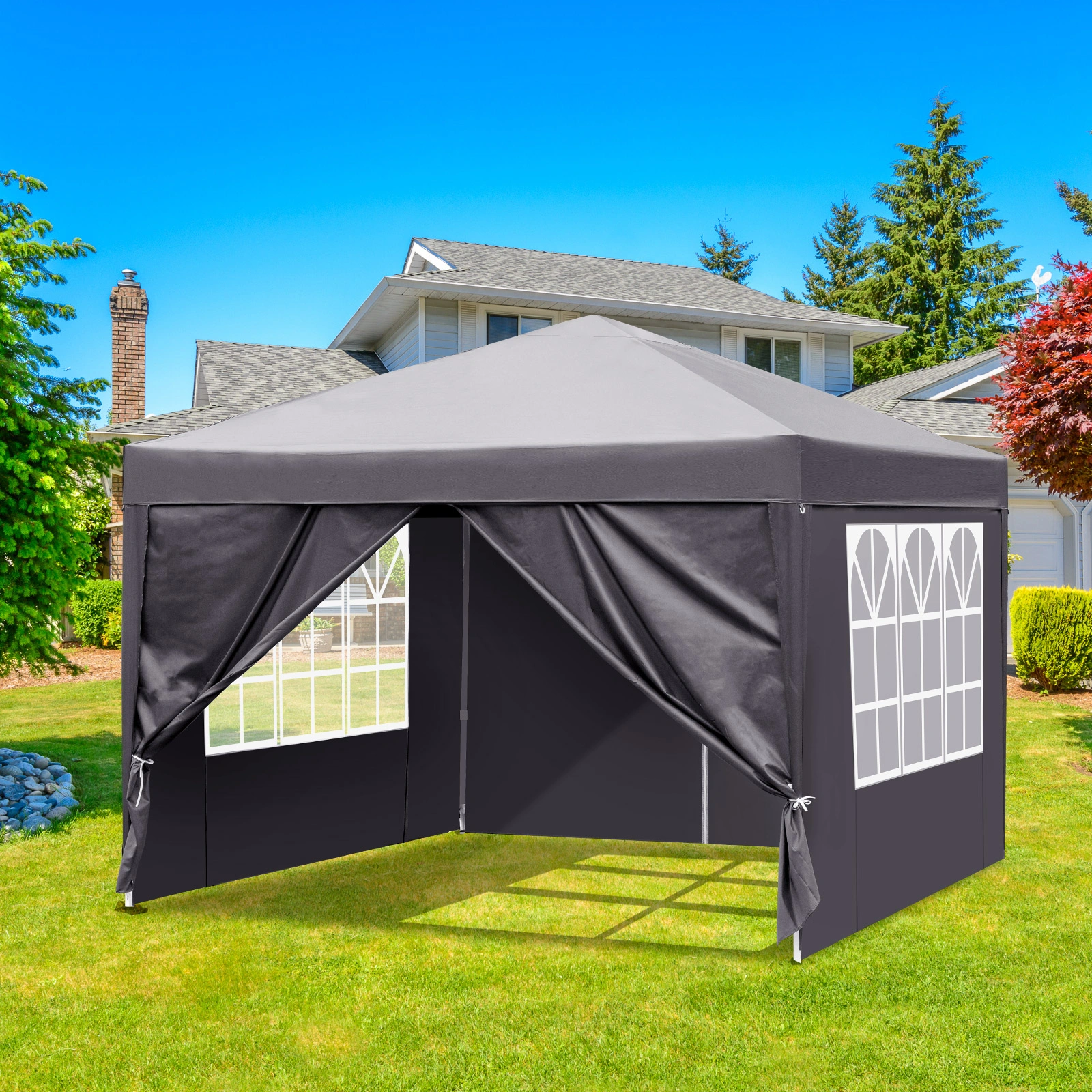 10x10ft Outdoor Pop Up Canopy, Portable Instant Canopy Tent with 4 Sidewalls for Outdoor Events Party Wedding Birthday Graduation, Dark Grey view 20