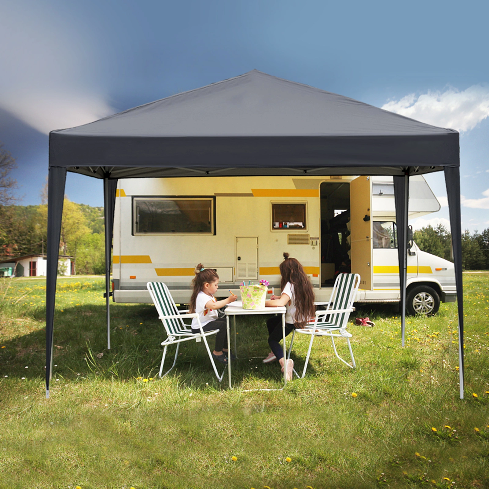 10x10ft Outdoor Pop Up Canopy, Portable Instant Canopy Tent with 4 Sidewalls for Outdoor Events Party Wedding Birthday Graduation, Dark Grey view 21