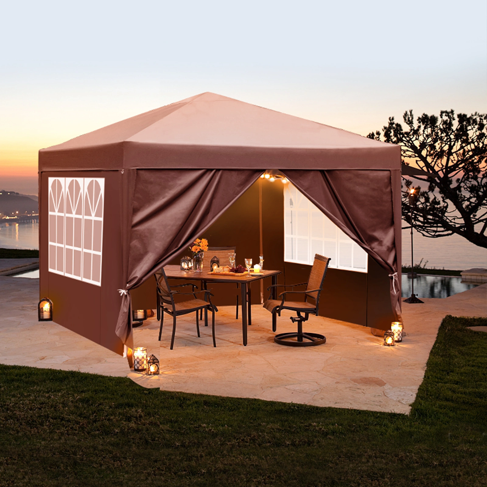 10x10ft Outdoor Pop Up Canopy, Portable Instant Canopy Tent with 4 Sidewalls for Outdoor Events Party Wedding Birthday Graduation, Dark Grey view 22
