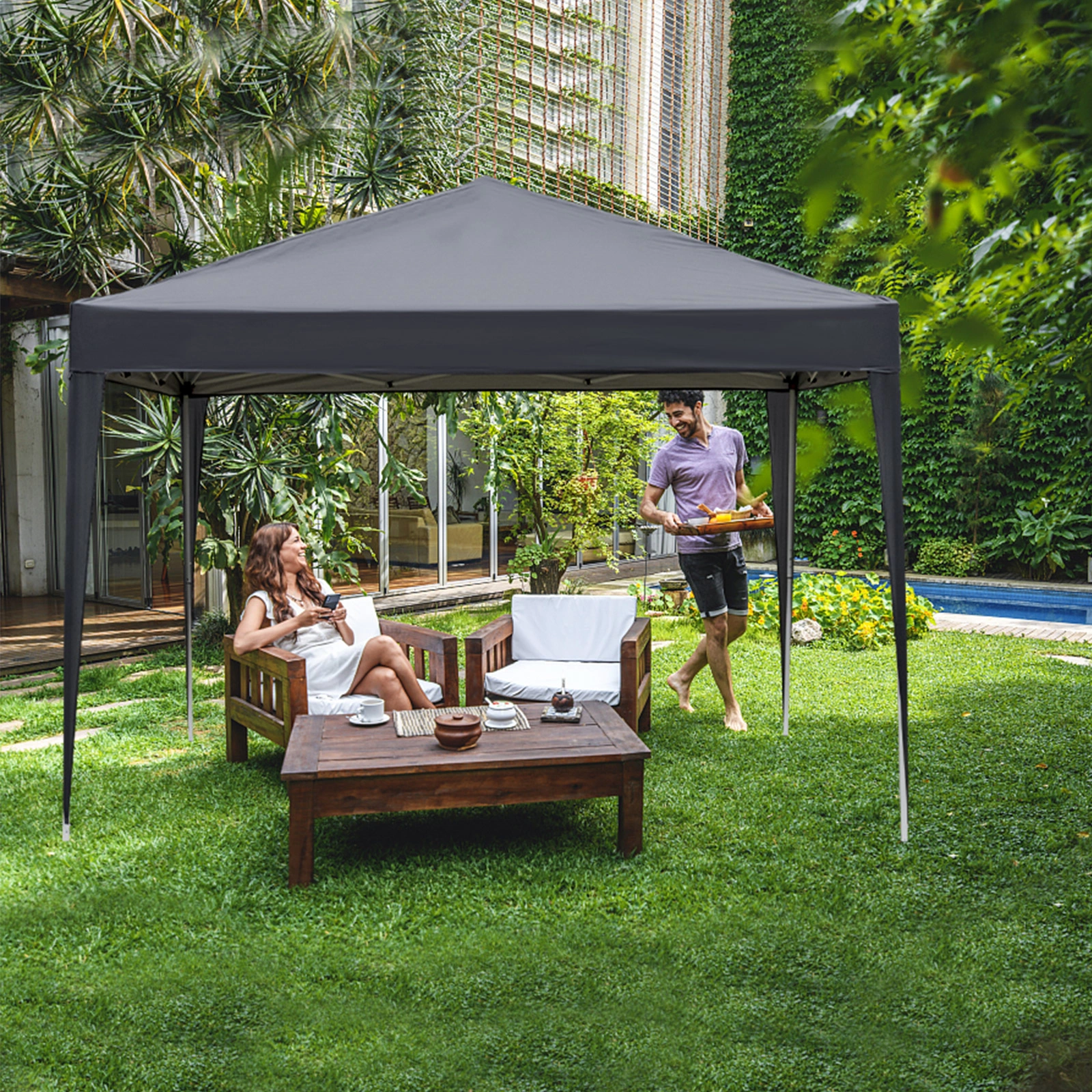 10x10ft Outdoor Pop Up Canopy, Portable Instant Canopy Tent with 4 Sidewalls for Outdoor Events Party Wedding Birthday Graduation, Dark Grey view 23