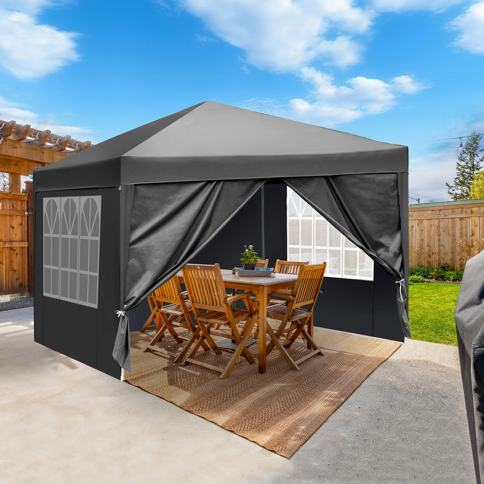 10x10ft Outdoor Pop Up Canopy, Portable Instant Canopy Tent with 4 Sidewalls for Outdoor Events Party Wedding Birthday Graduation, Dark Grey view 25