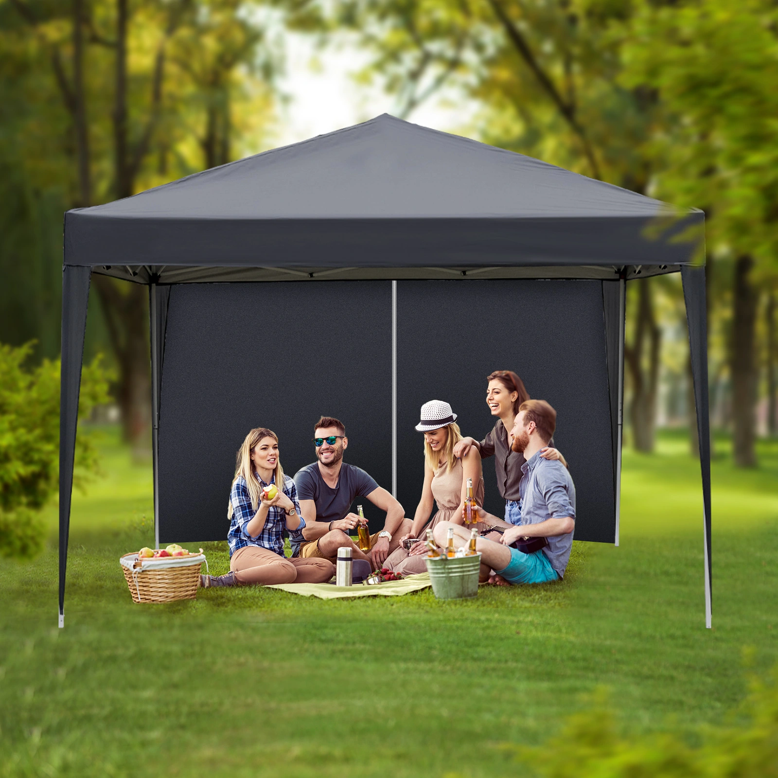 10x10ft Outdoor Pop Up Canopy, Portable Instant Canopy Tent with 4 Sidewalls for Outdoor Events Party Wedding Birthday Graduation, Dark Grey view 26