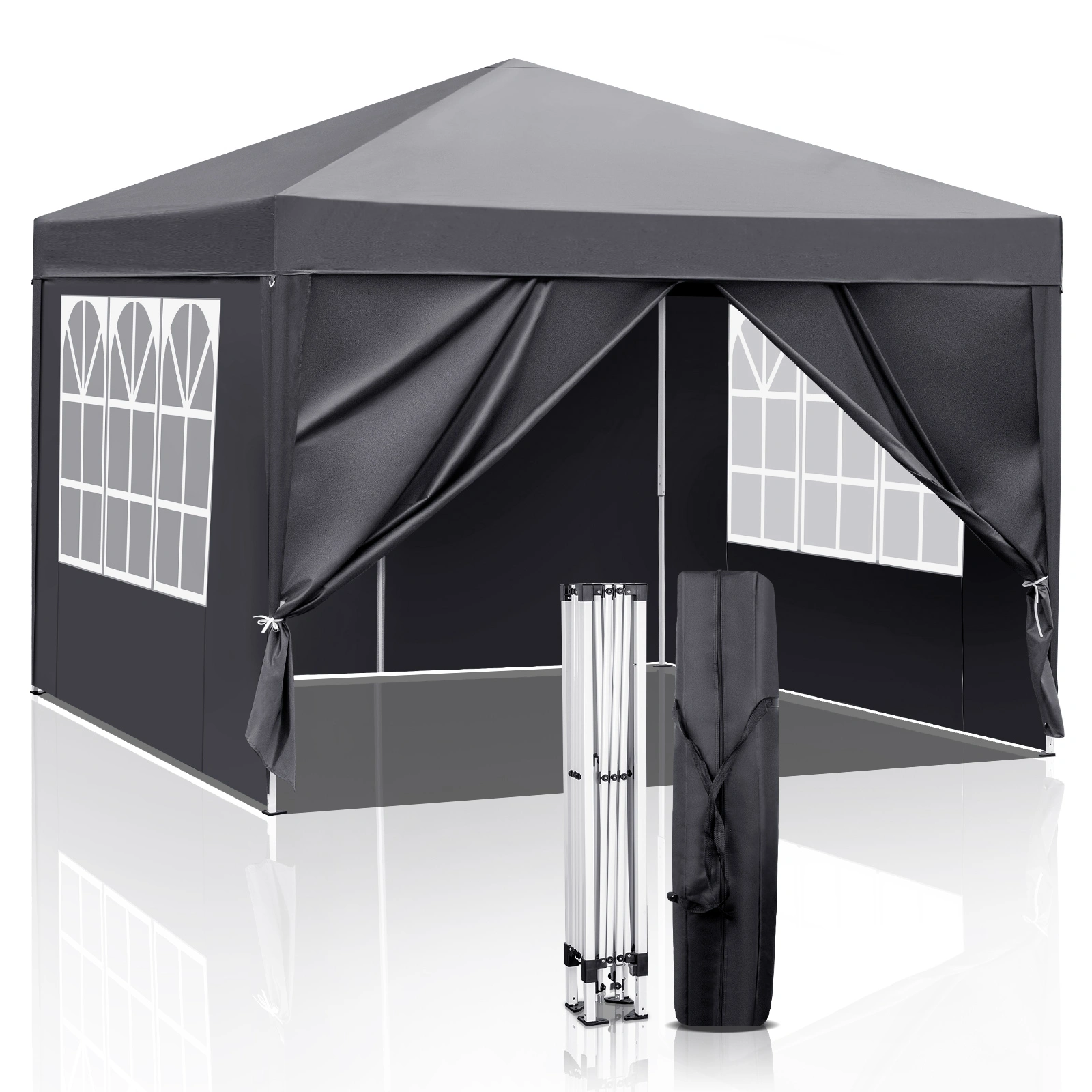 10x10ft Outdoor Pop Up Canopy, Portable Instant Canopy Tent with 4 Sidewalls for Outdoor Events Party Wedding Birthday Graduation, Dark Grey view 28