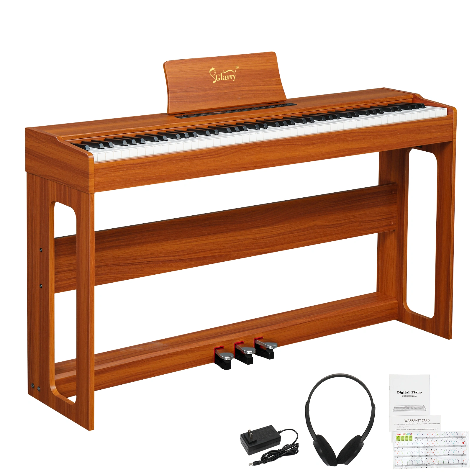 GDP-104 Digital Piano 88 Keys Full Weighted Keyboard with Furniture Stand, Triple Pedals, Headphone & Power Adapter, Walnut, All Levels