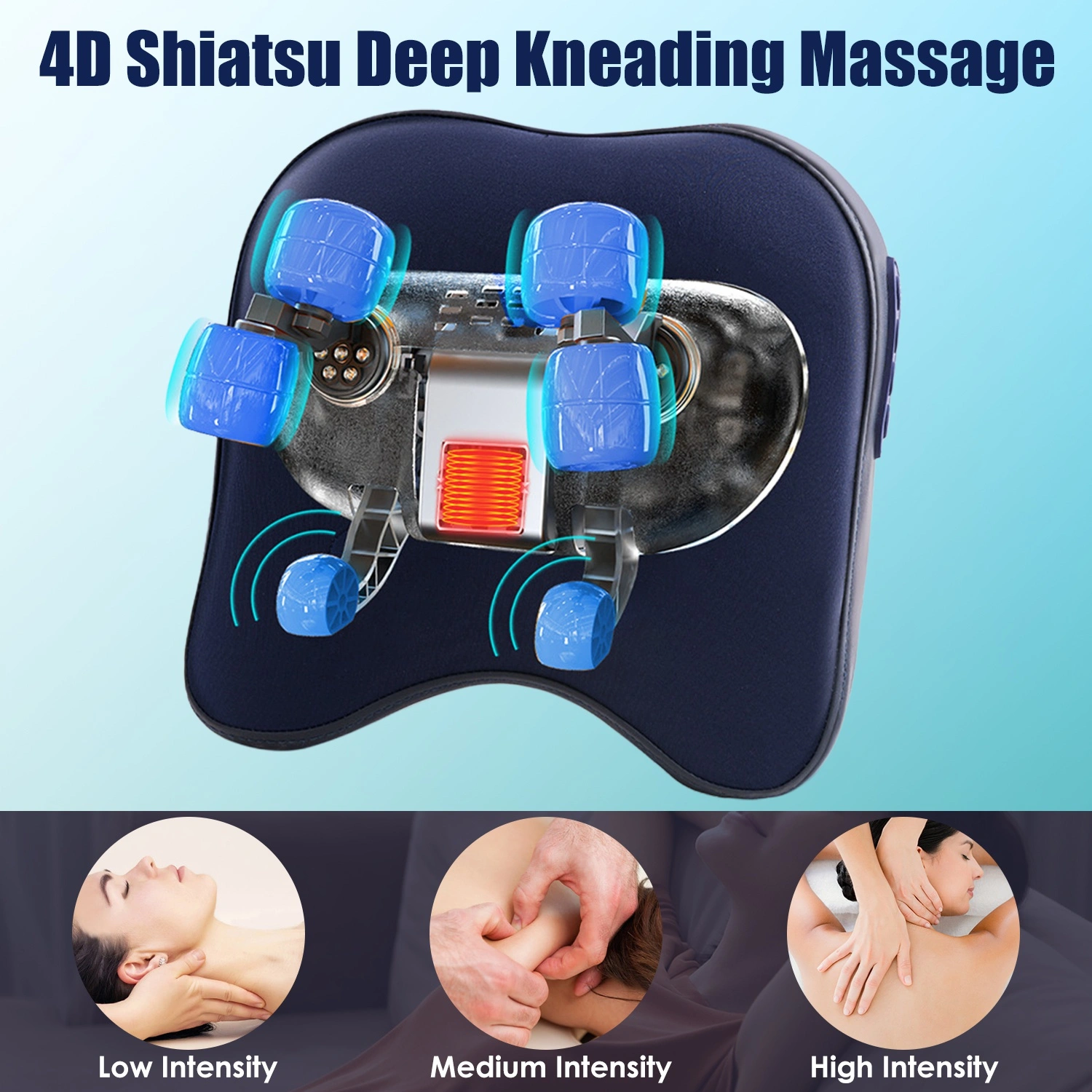4D Deep Shiatsu Massager, 6-Node Kneading with 2 Heating Levels & 3 Intensities, Cordless Neck & Back Massager with Auto Shut-Off Timer view 4