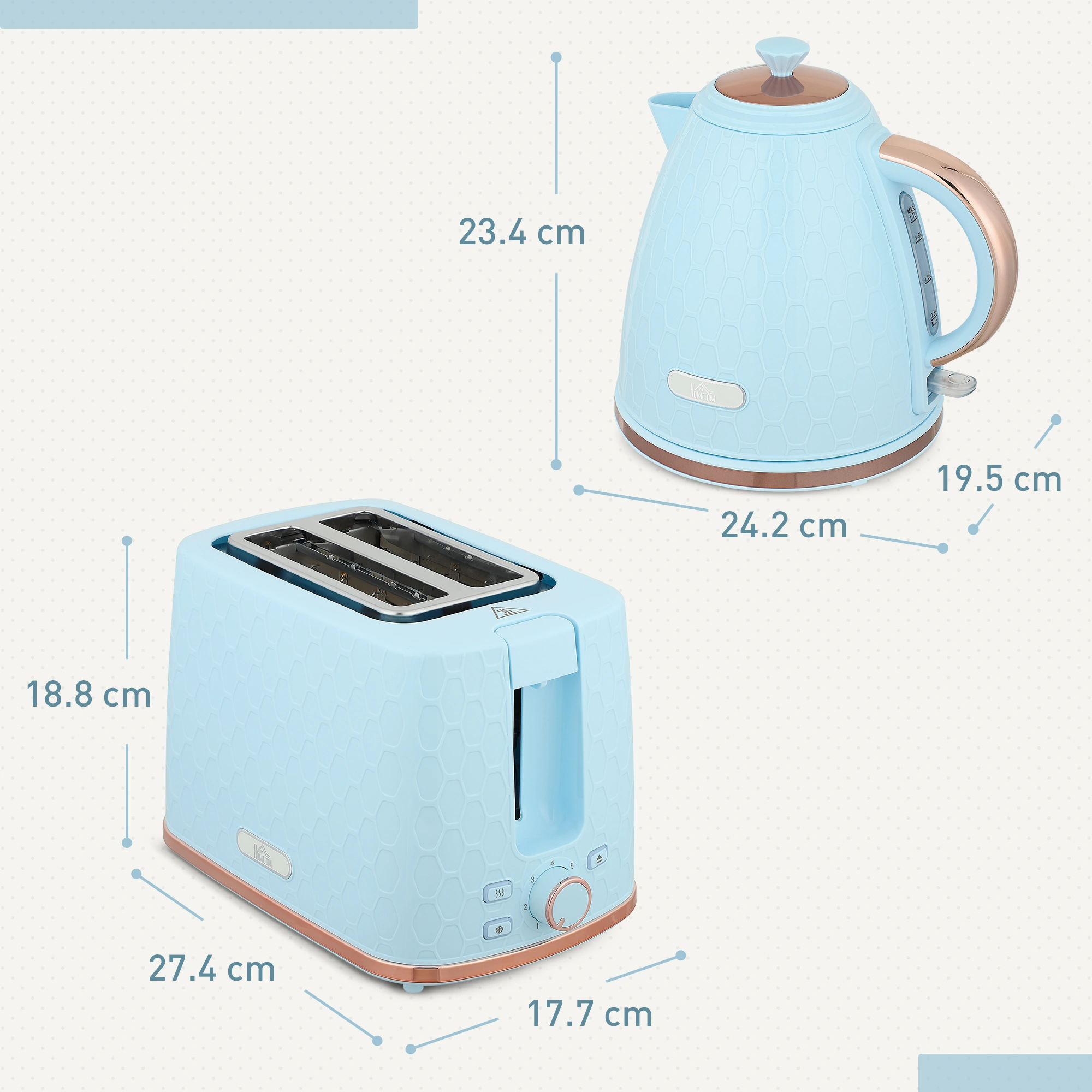 Kettle and Toaster Set 2-Piece, 1.7L Electric Kettle + 4-Slice Toaster, Stainless Steel, Black view 2