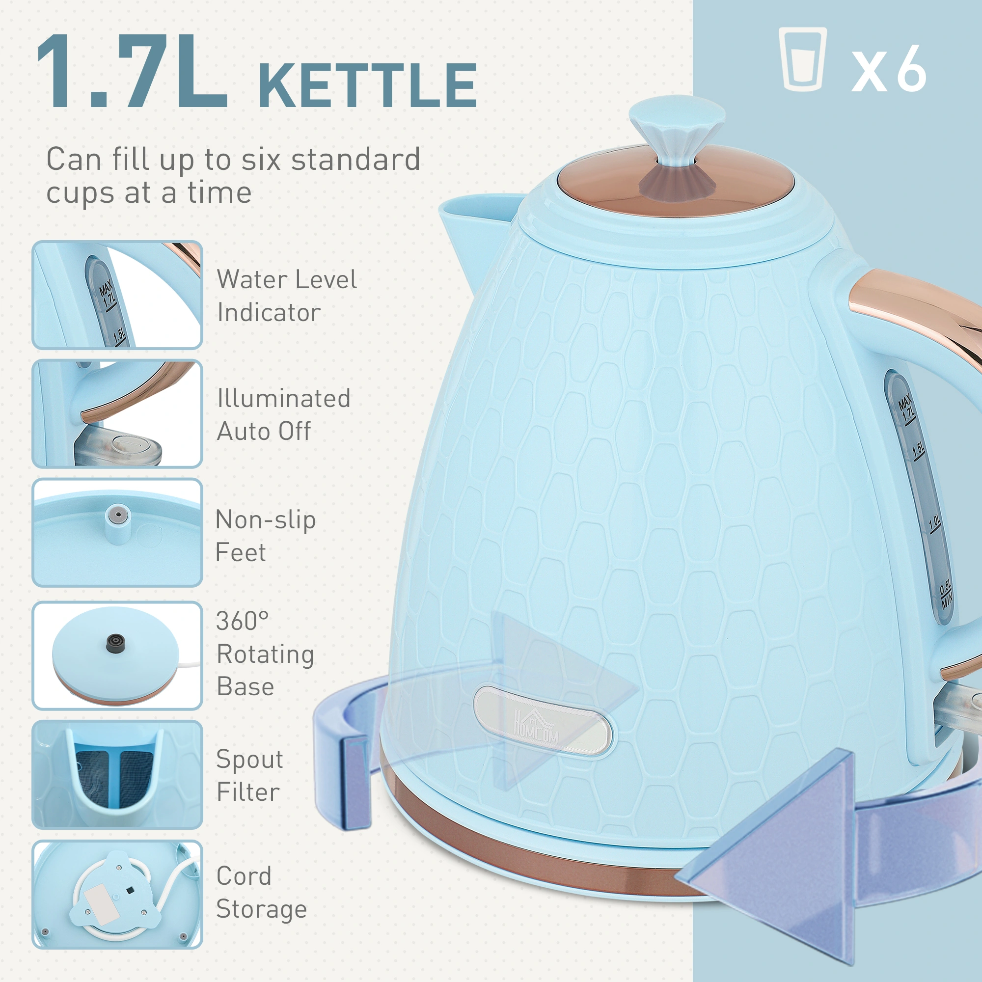 Kettle and Toaster Set 2-Piece, 1.7L Electric Kettle + 4-Slice Toaster, Stainless Steel, Black view 3