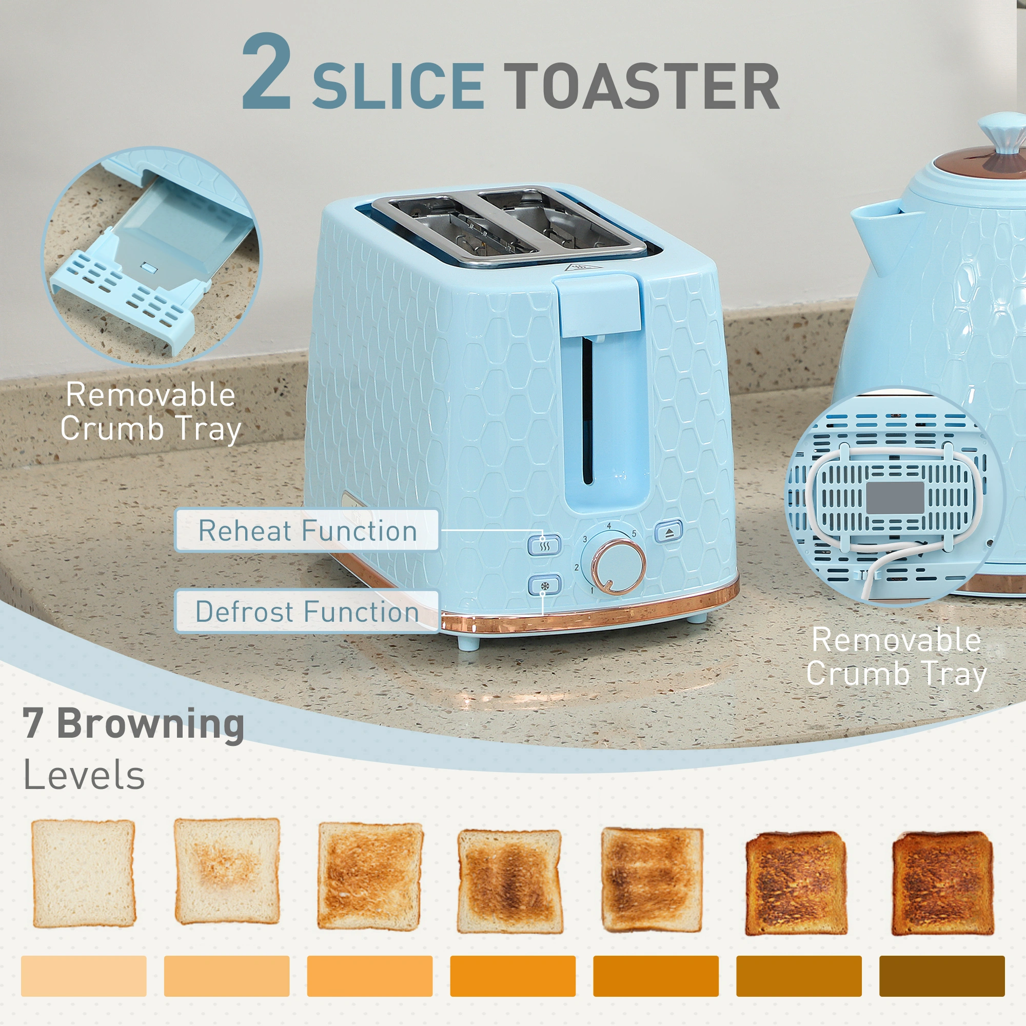 Kettle and Toaster Set 2-Piece, 1.7L Electric Kettle + 4-Slice Toaster, Stainless Steel, Black view 4