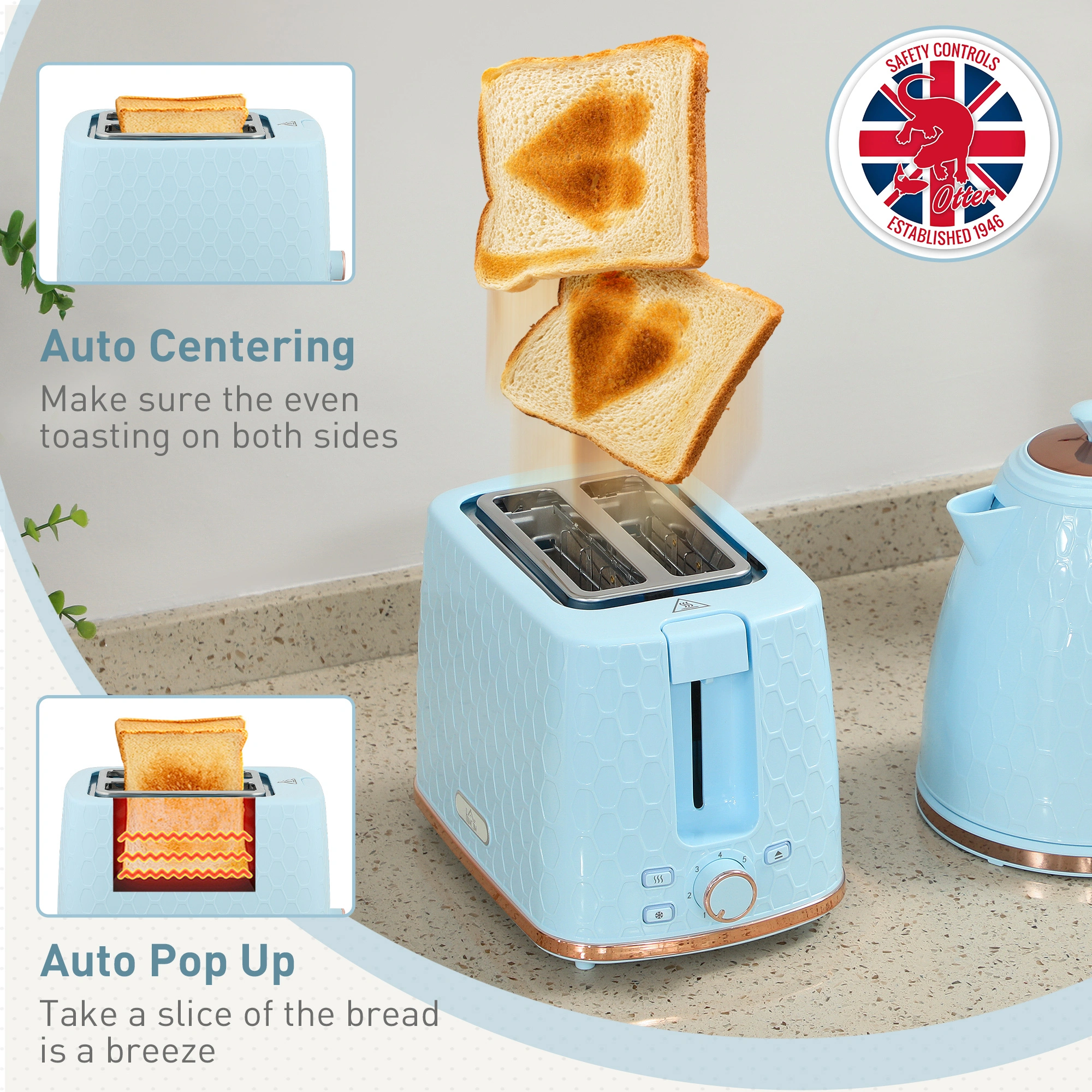 Kettle and Toaster Set 2-Piece, 1.7L Electric Kettle + 4-Slice Toaster, Stainless Steel, Black view 5