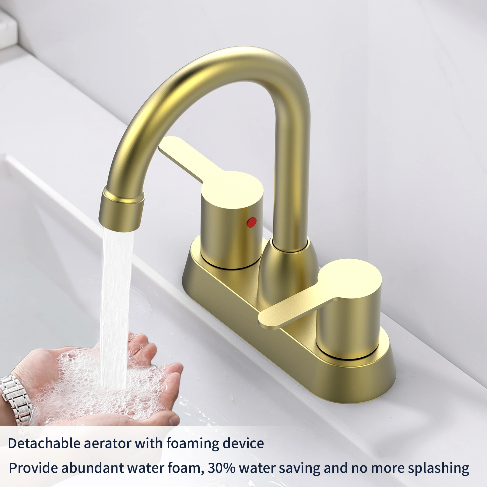 Brushed Gold 2-Handle Centerset Bathroom Faucet for RV & Van, 3-Hole Mount, 1.2 GPM Water Saving view 4