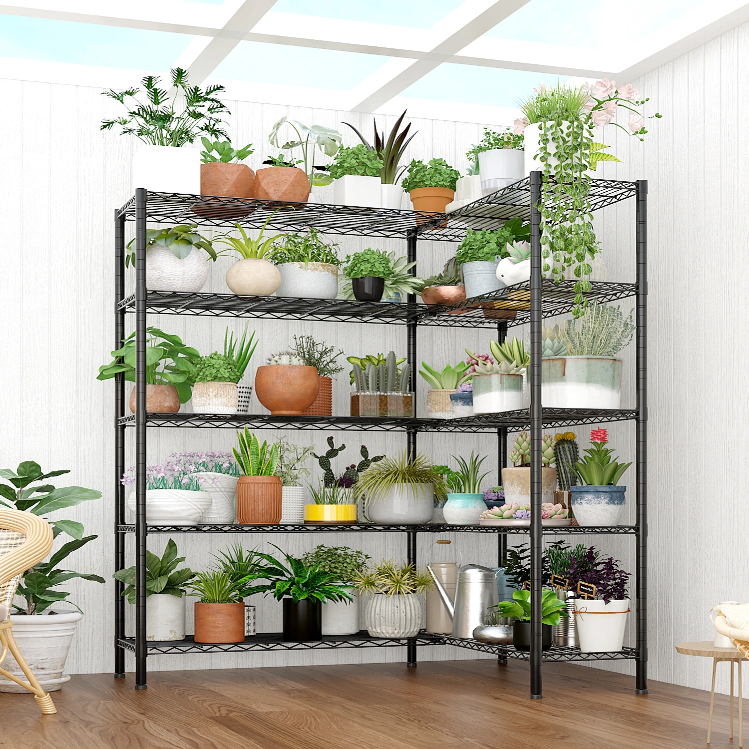 5-layer double row, freely adjustable layer spacing, with adjustable feet, display stand, iron, 177*40*180cm, powder-coated black view 17