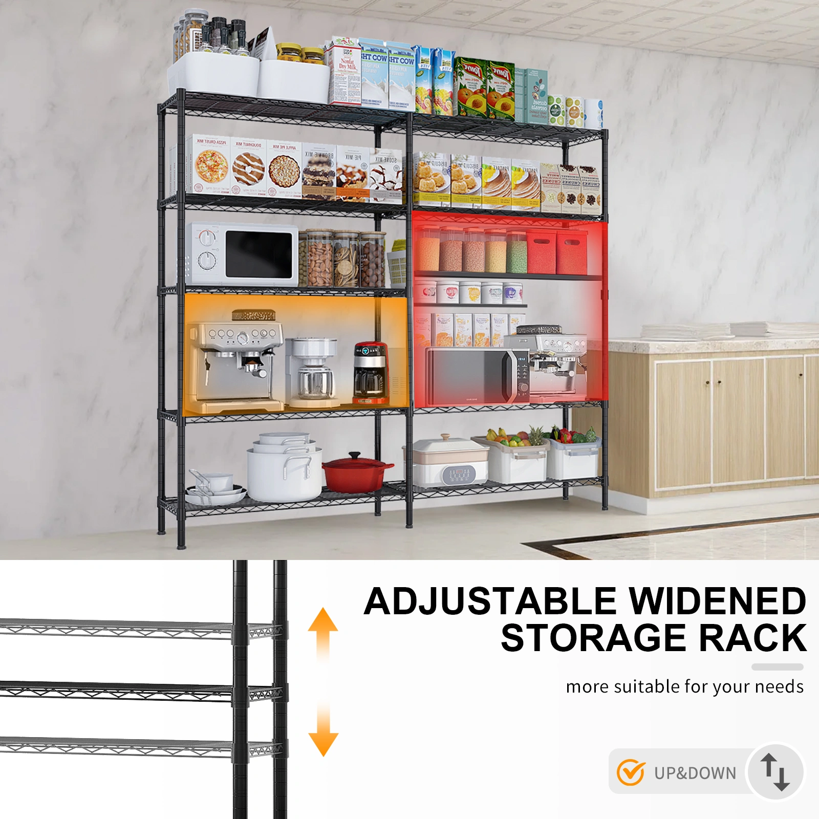 5-layer double row, freely adjustable layer spacing, with adjustable feet, display stand, iron, 177*40*180cm, powder-coated black view 9