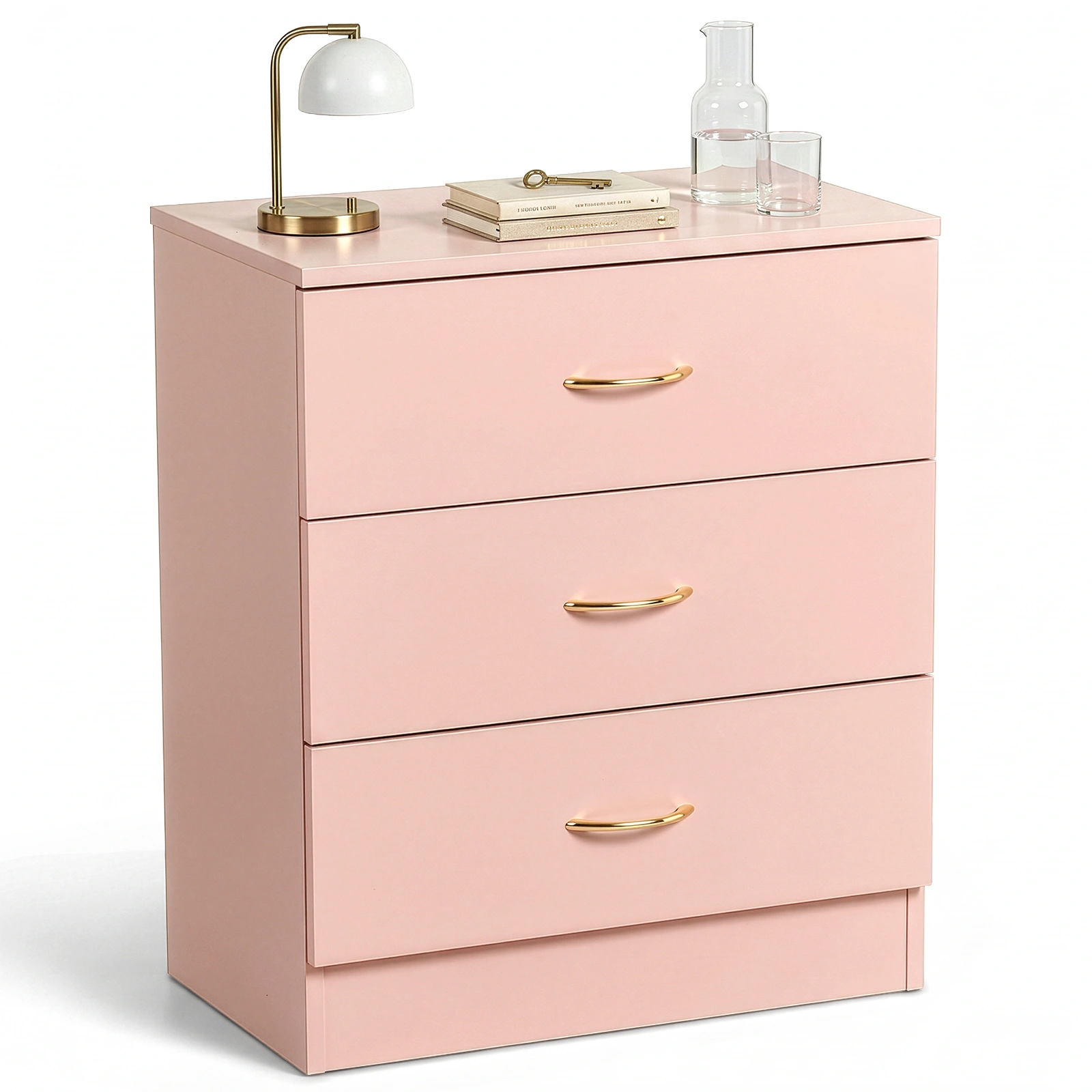 3-Drawer Chest with Faux Rose Gold Handles Drawer Dresser 22.05*12.99*25.98in Pink view 3
