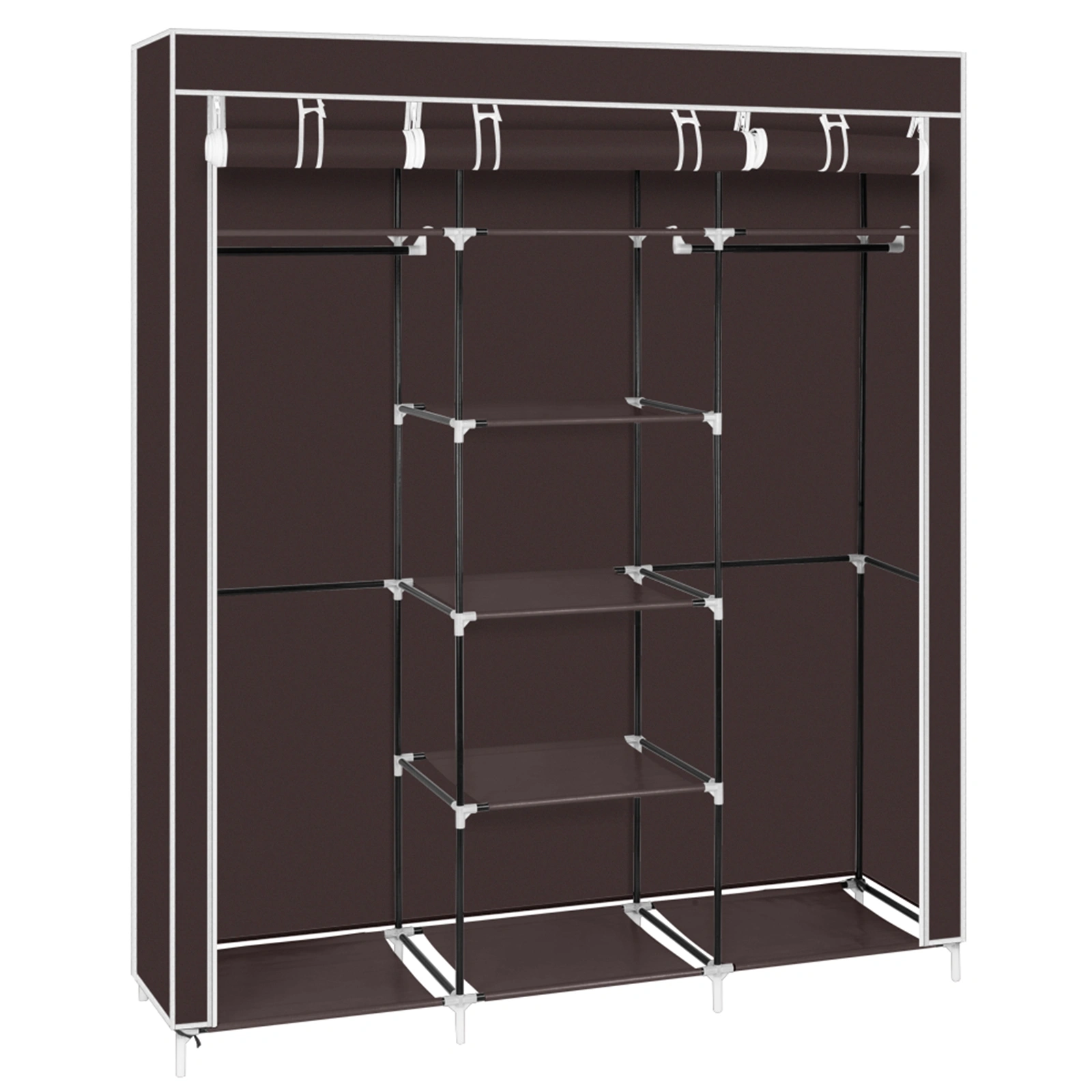 69" Portable Clothes Closet Non-Woven Fabric Wardrobe Double Rod Storage Organizer - Dark Brown