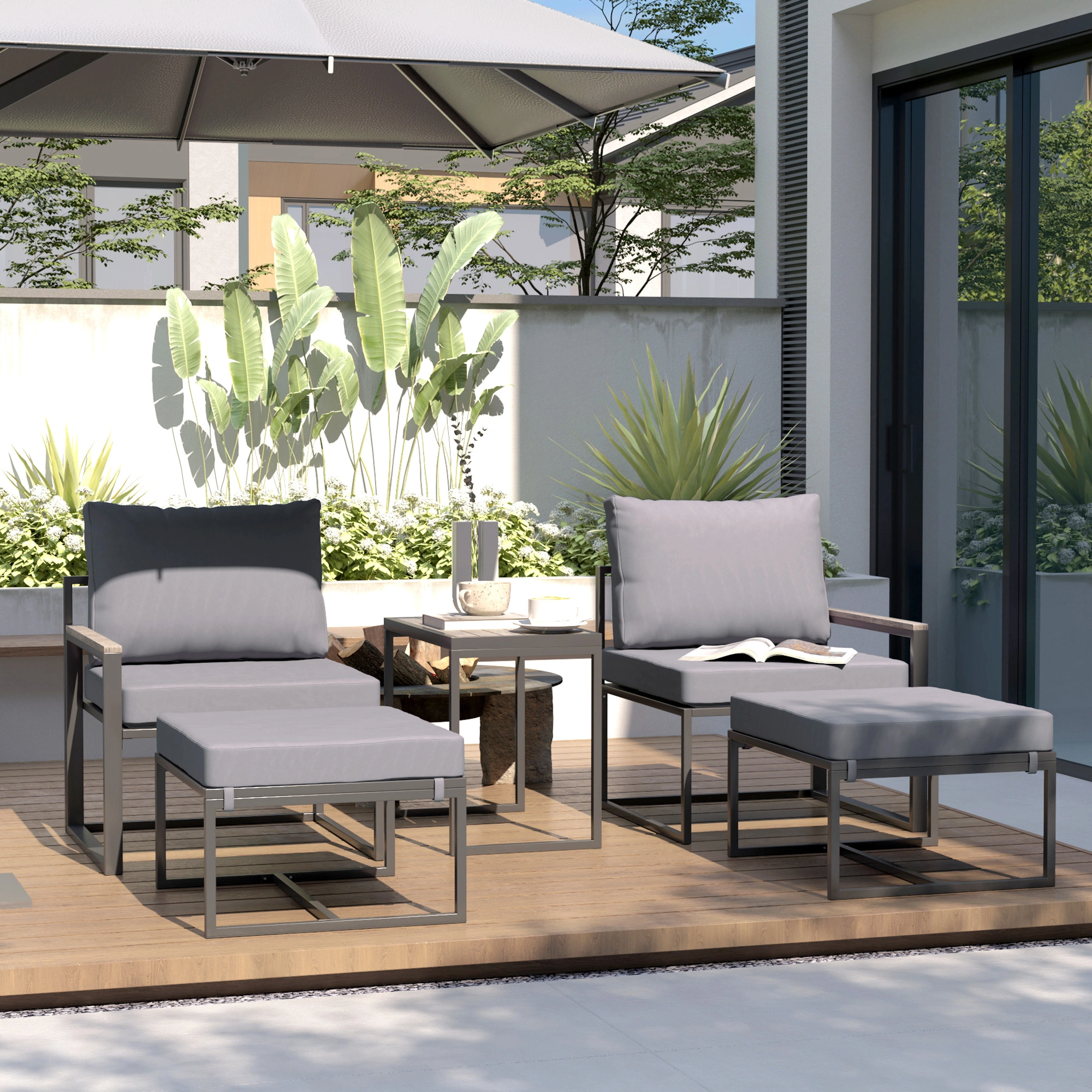 Outdoor Patio Furniture 4-Piece Wicker Rattan Conversation Set with Cushions, Grey