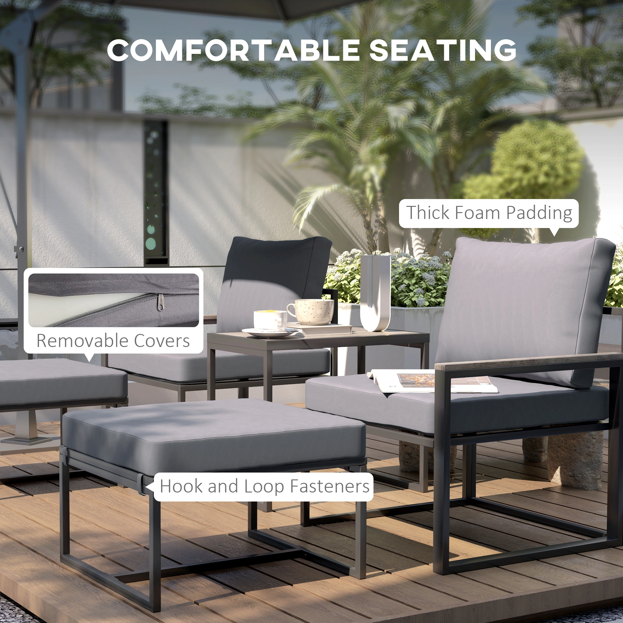 Outdoor Patio Furniture 4-Piece Wicker Rattan Conversation Set with Cushions, Grey view 2