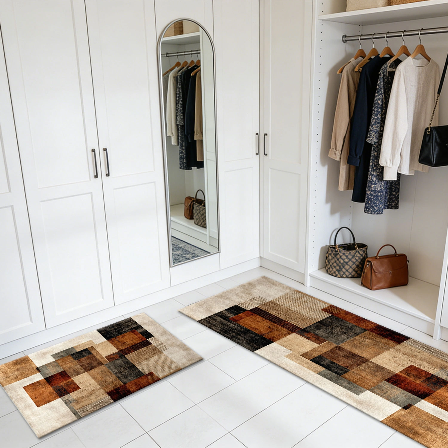 Three-piece kitchen rug set, non-slip and washable, abstract pattern kitchen hallway rug, soft and comfortable, suitable for sinks, floors, entrances, hallways and bathrooms. view 10