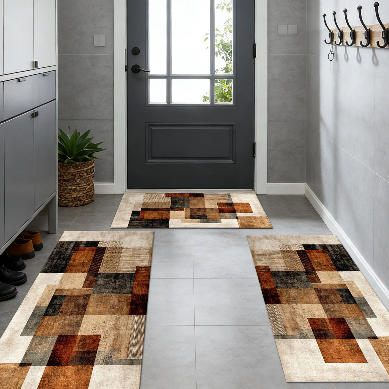 Three-piece kitchen rug set, non-slip and washable, abstract pattern kitchen hallway rug, soft and comfortable, suitable for sinks, floors, entrances, hallways and bathrooms. view 11
