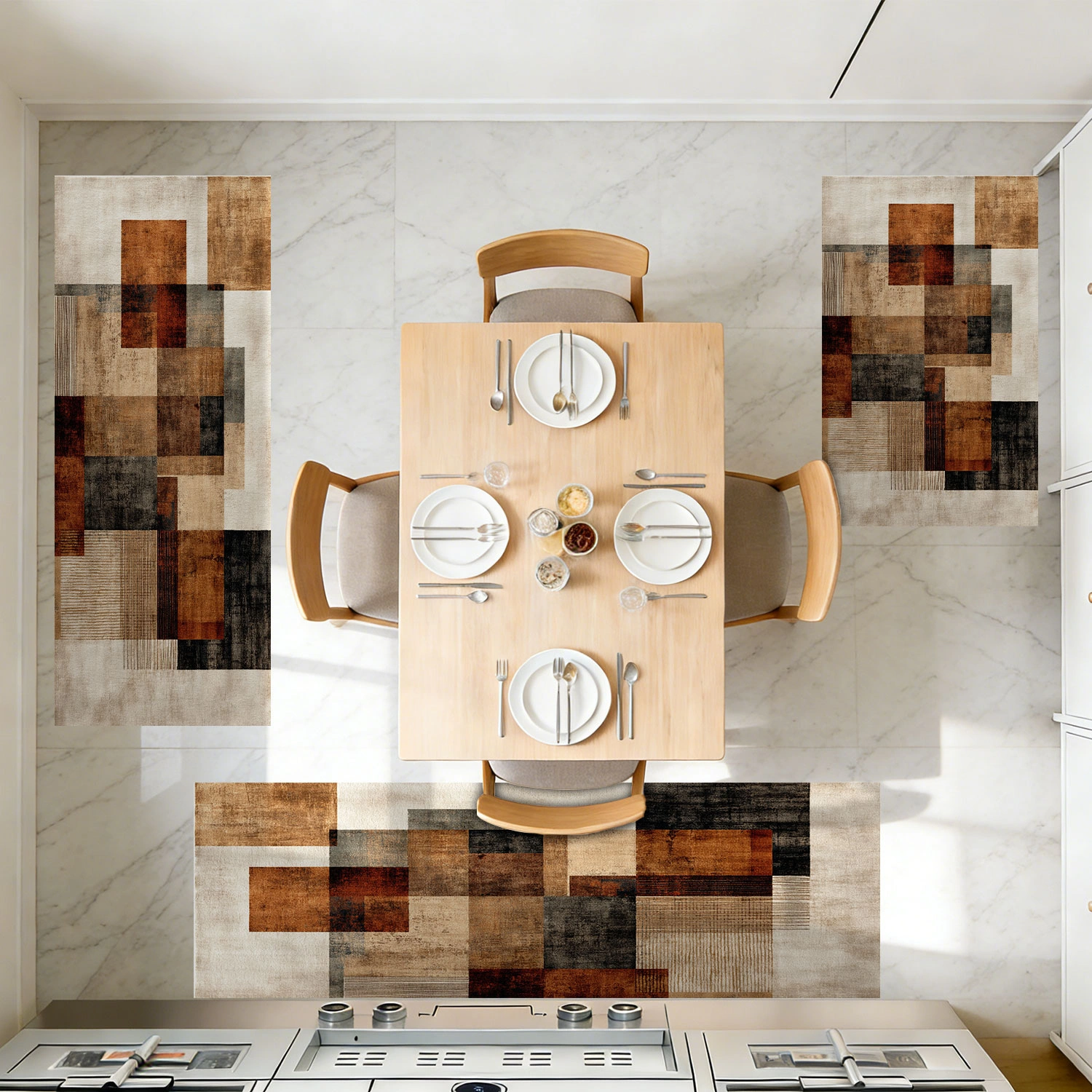 Three-piece kitchen rug set, non-slip and washable, abstract pattern kitchen hallway rug, soft and comfortable, suitable for sinks, floors, entrances, hallways and bathrooms. view 12
