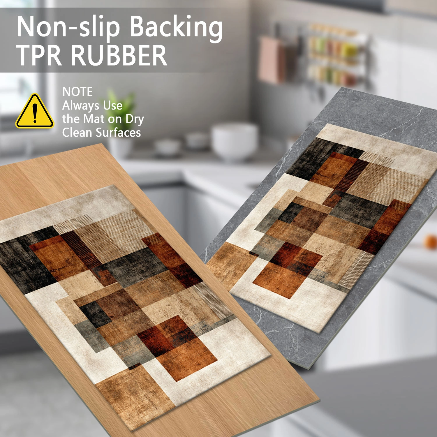 Three-piece kitchen rug set, non-slip and washable, abstract pattern kitchen hallway rug, soft and comfortable, suitable for sinks, floors, entrances, hallways and bathrooms. view 6