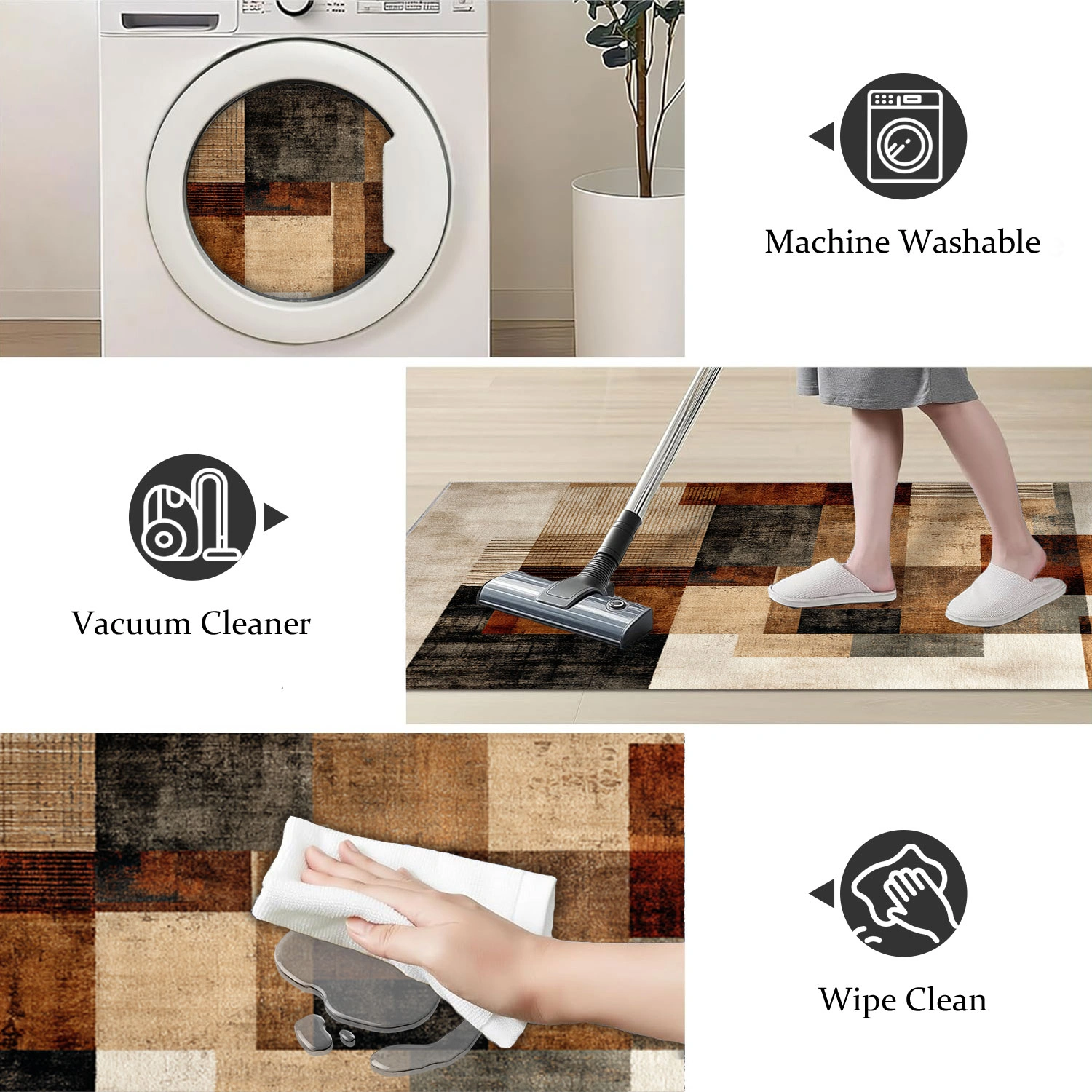 Three-piece kitchen rug set, non-slip and washable, abstract pattern kitchen hallway rug, soft and comfortable, suitable for sinks, floors, entrances, hallways and bathrooms. view 7