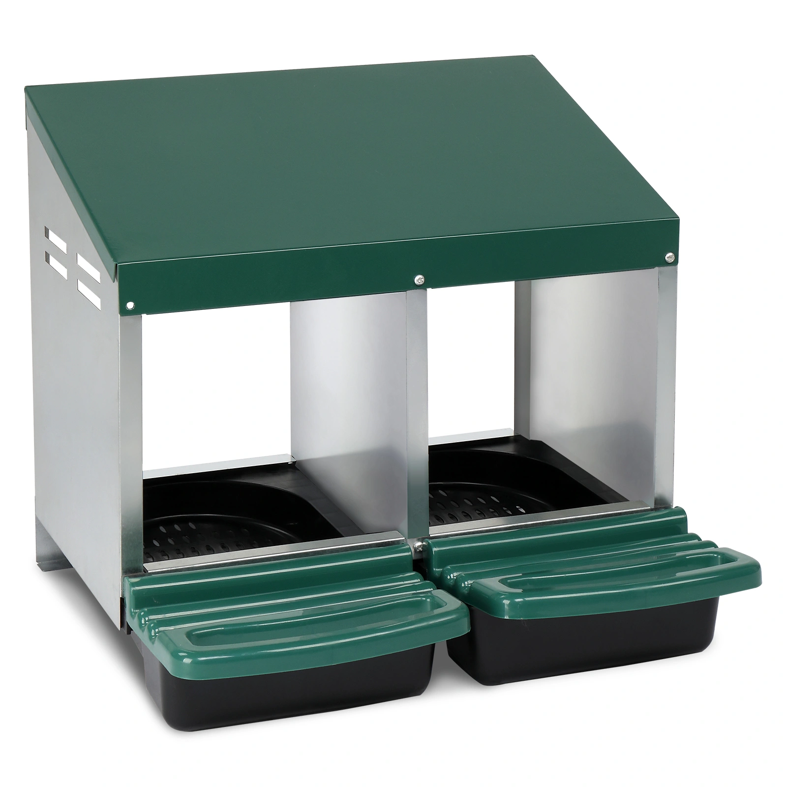 2 Compartment Roll Out Chicken Nesting Box with Plastic Basket, Egg Nest Box Chicken Laying Box Hens Chicken Coop Box, Green view 6