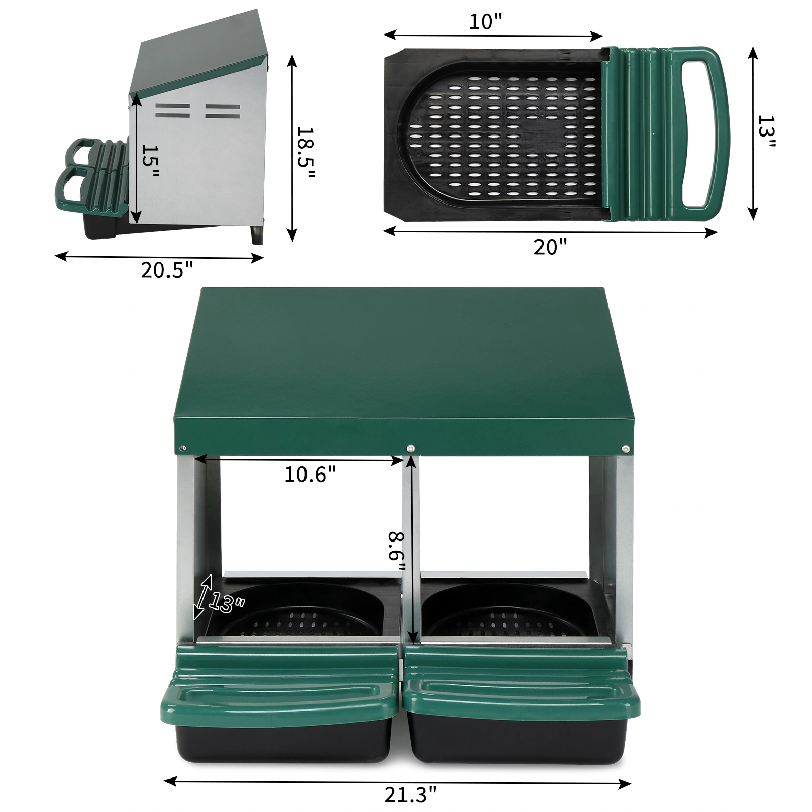 2 Compartment Roll Out Chicken Nesting Box with Plastic Basket, Egg Nest Box Chicken Laying Box Hens Chicken Coop Box, Green view 8