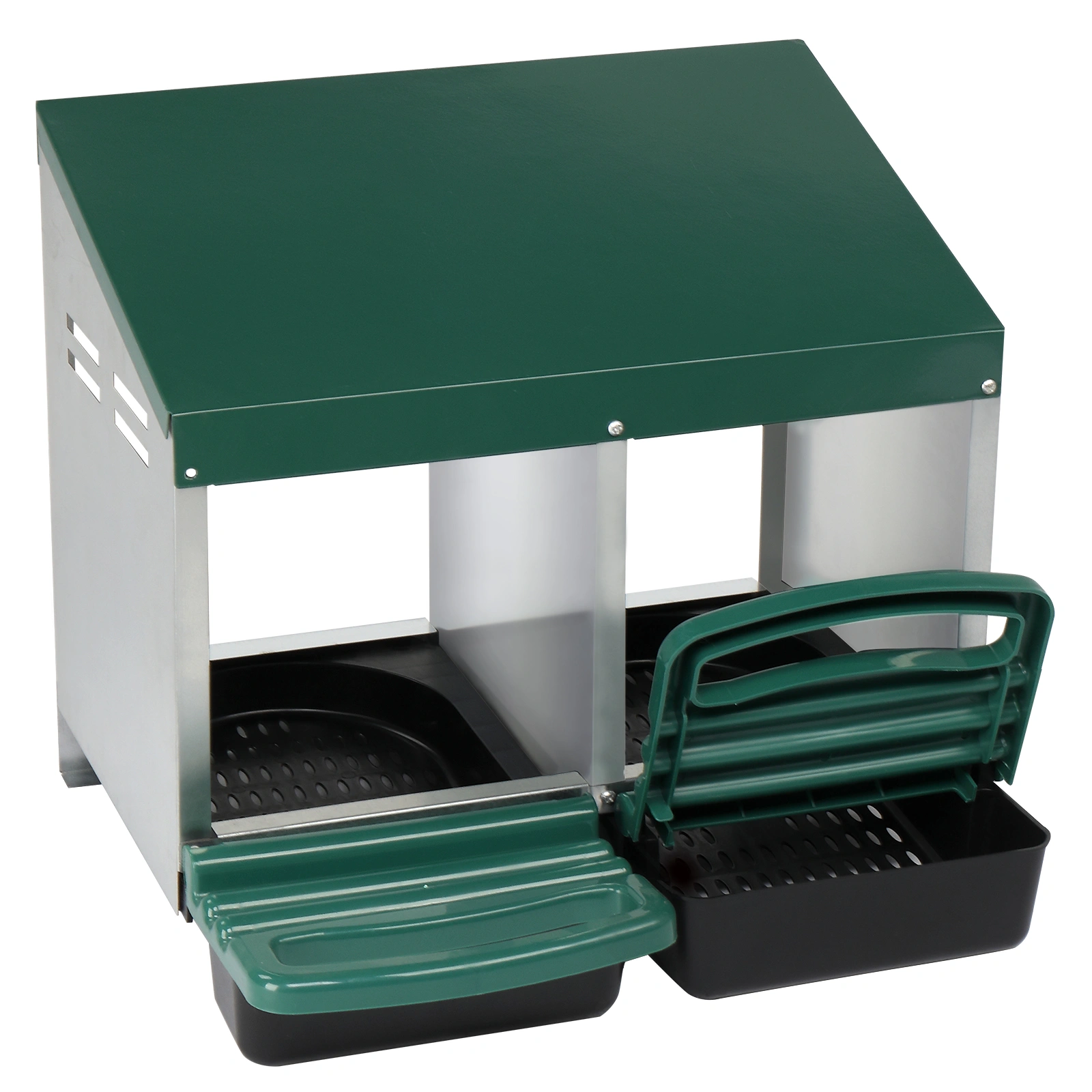 2 Compartment Roll Out Chicken Nesting Box with Plastic Basket, Egg Nest Box Chicken Laying Box Hens Chicken Coop Box, Green view 9