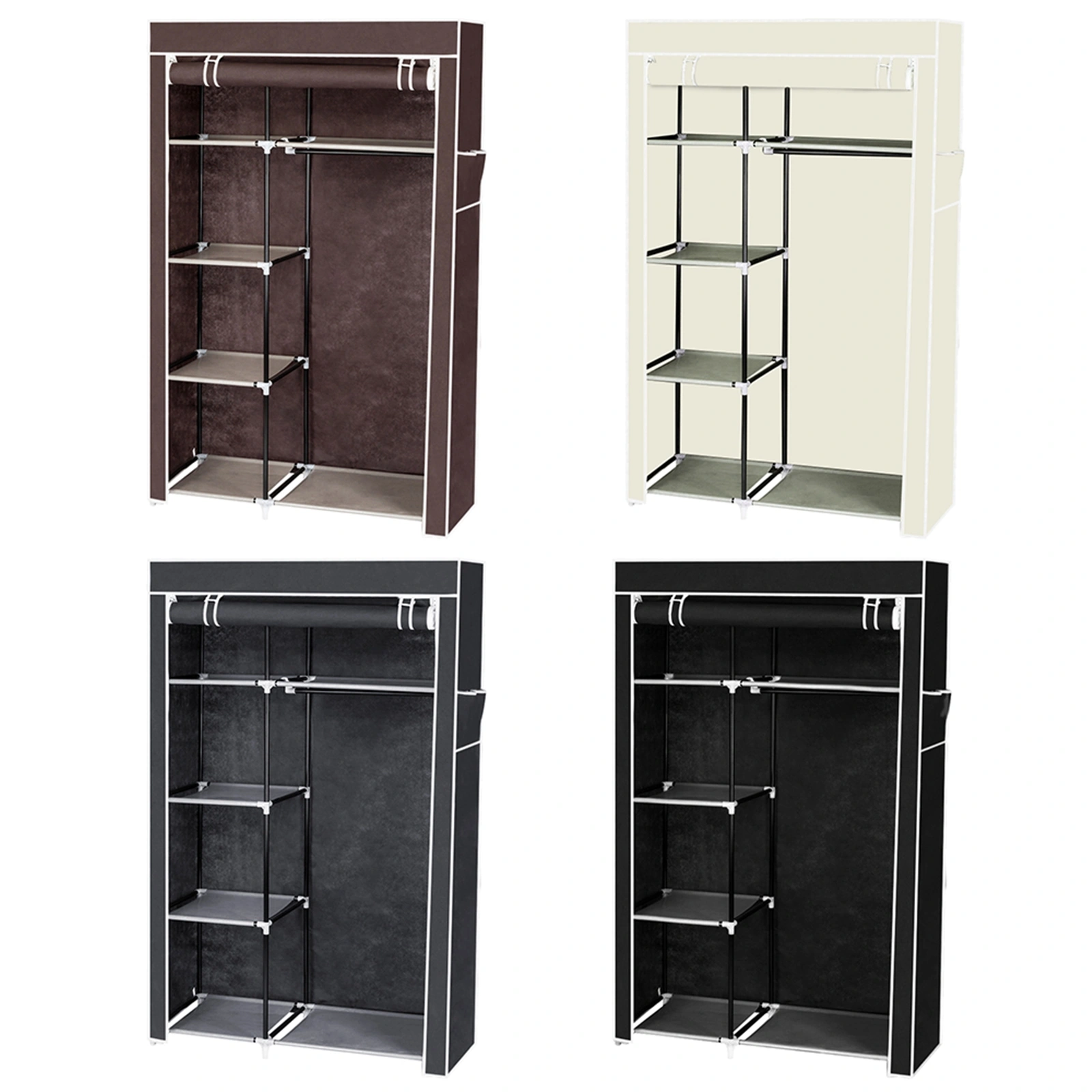 64" Portable Closet Storage Organizer Wardrobe Clothes Rack with Shelves Black view 2