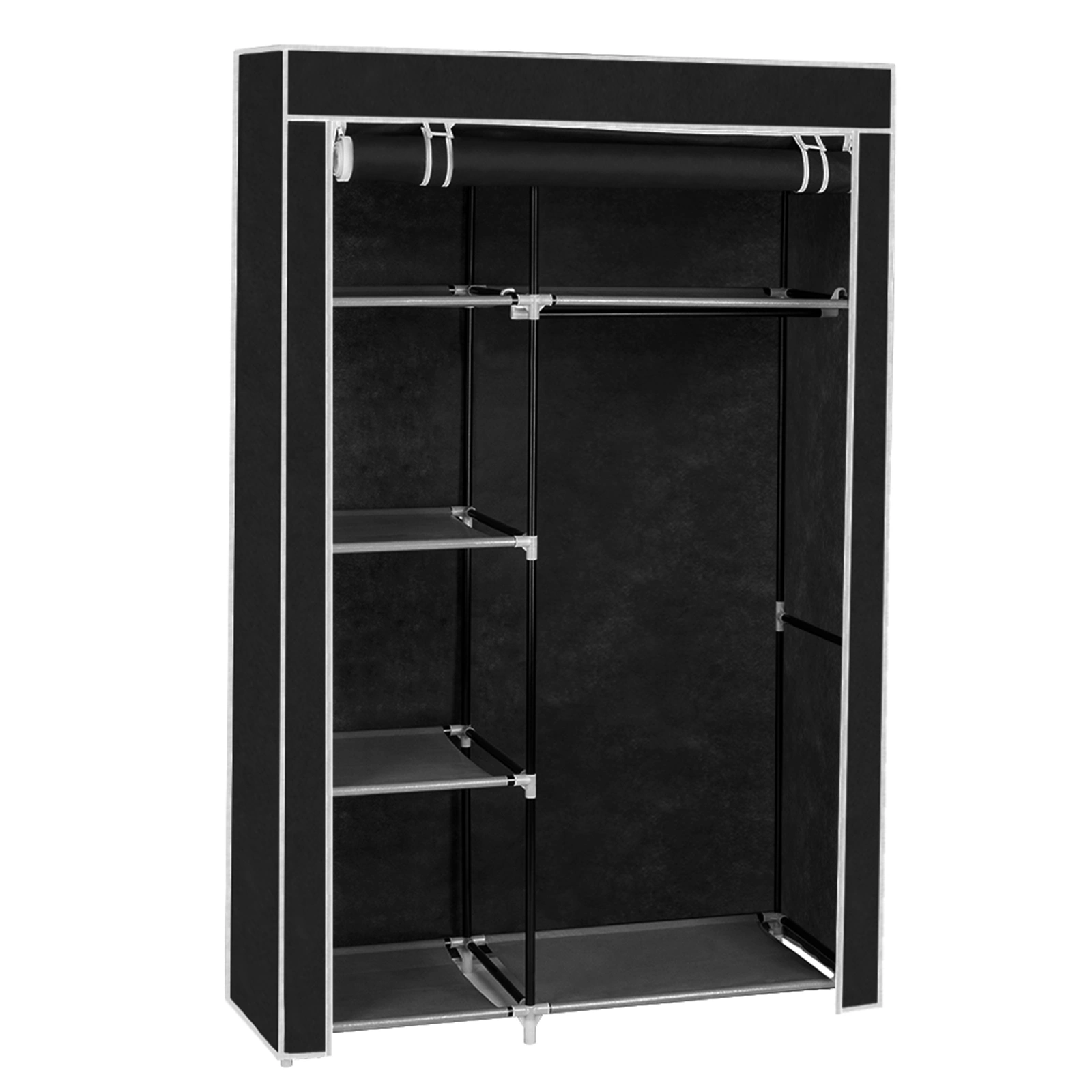 64" Portable Closet Storage Organizer Wardrobe Clothes Rack with Shelves Black view 4