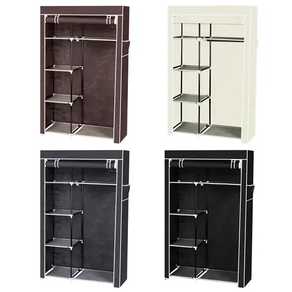 64" Portable Closet Storage Organizer Wardrobe Clothes Rack with Shelves Black view 2