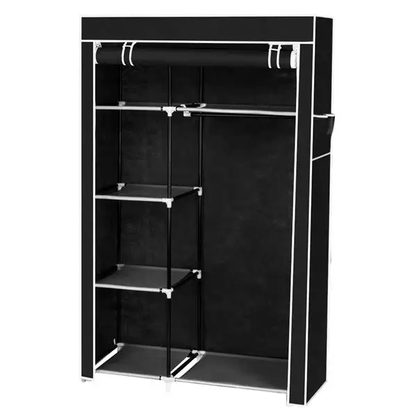 64" Portable Closet Storage Organizer Wardrobe Clothes Rack with Shelves Black view 3
