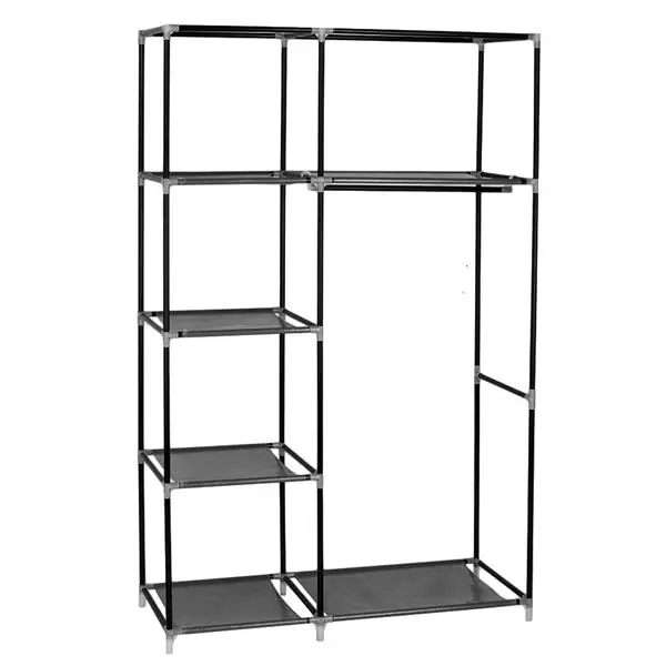 64" Portable Closet Storage Organizer Wardrobe Clothes Rack with Shelves Black view 6