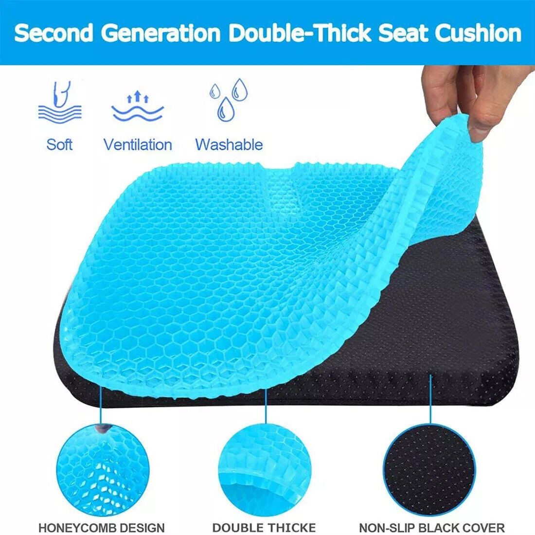 Cooling Gel Seat Cushion, Honeycomb Breathable Memory Foam Car Seat Pad, Double-Thick Ergonomic Sitting Cushion view 5