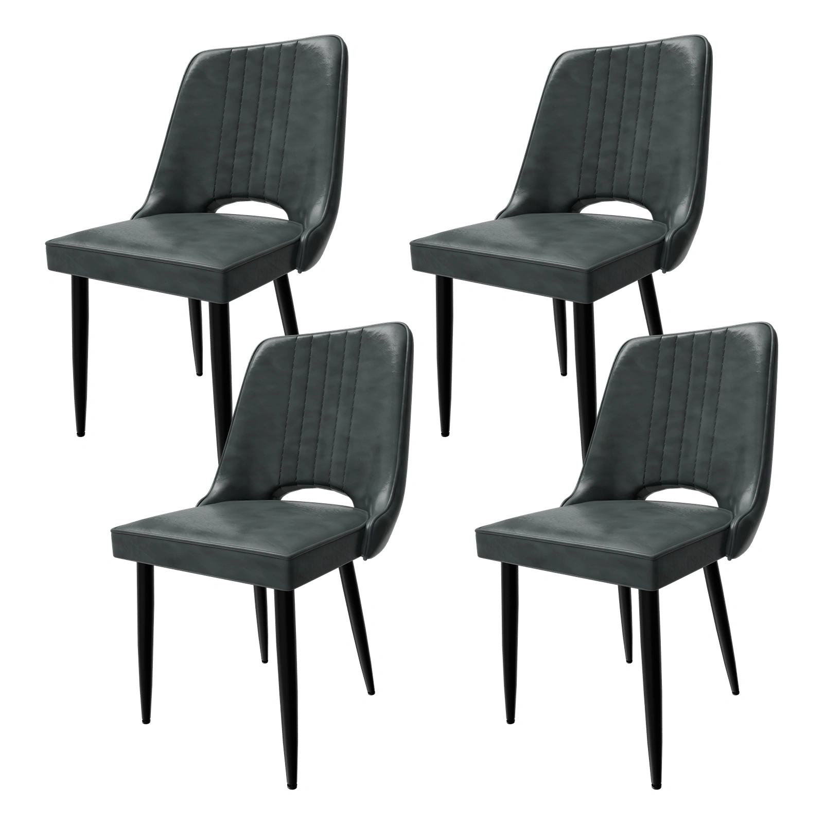 Scandinavian Modern Dining Chairs, Faux Leather High Back with Cut-Out, Kitchen Chair Set