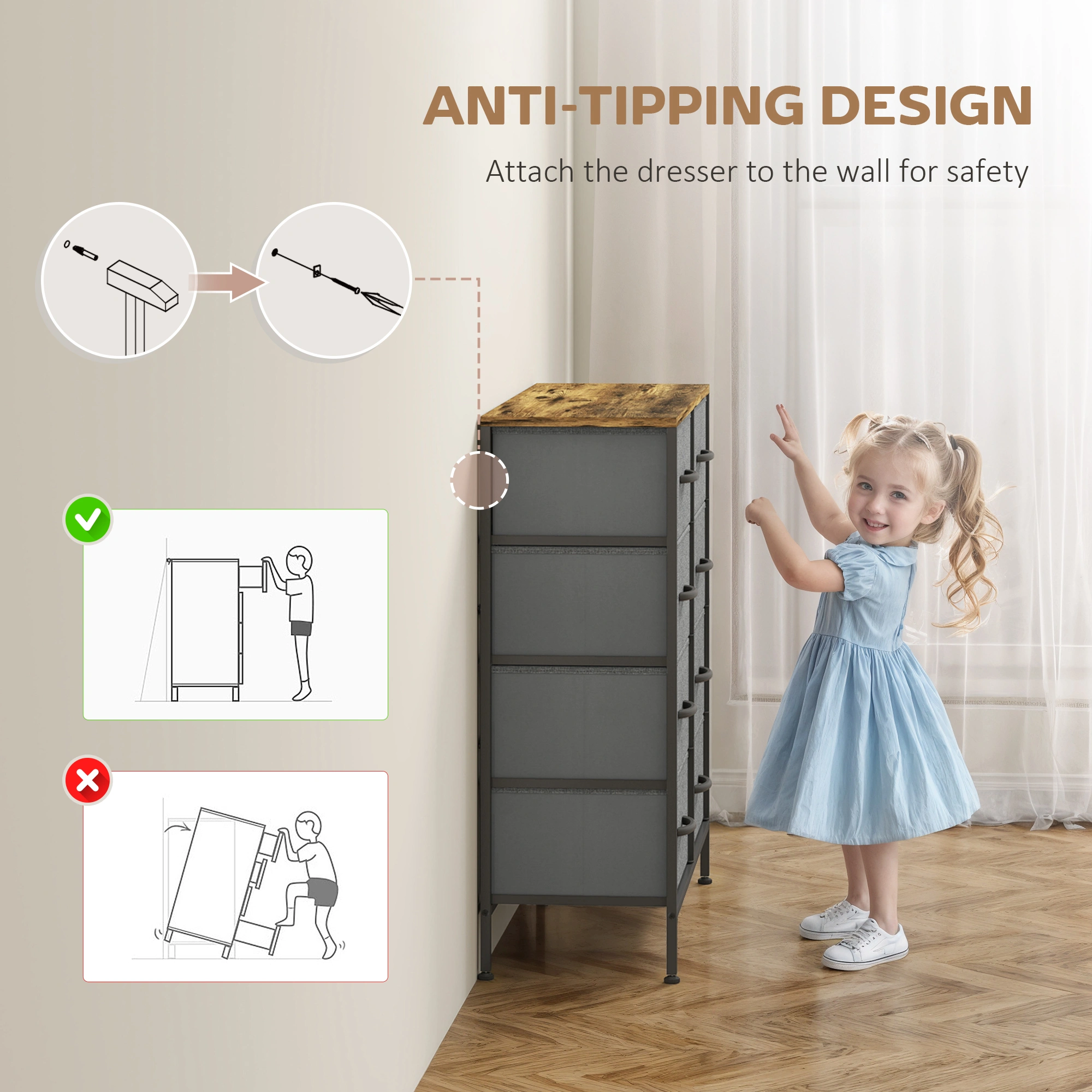 Wooden Storage Chest with Drawers - Multi-Layer Organizer Cabinet for Bedroom, Living Room & Hallway view 5