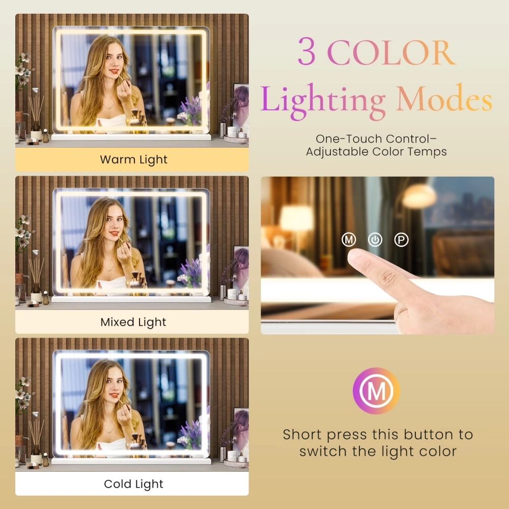 22x32 LED Vanity Mirror with Lights, Dimmable 3-Color Temperatures, Touch Screen Makeup Mirror for Dressing Table, White Square view 3