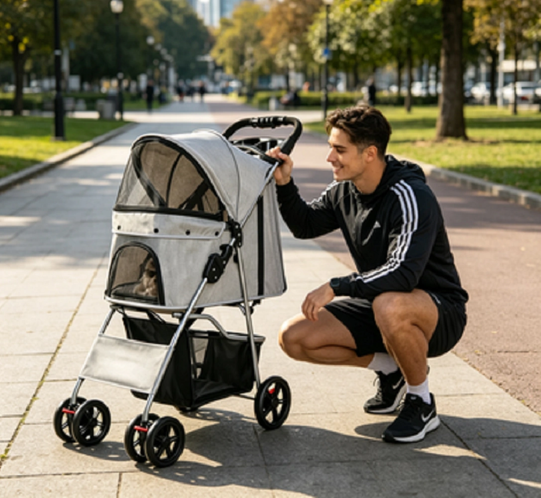 Foldable Lightweight Pet Cart for Small Dogs & Cats, Portable Outdoor Walking Stroller, Easy Assembly Travel Companion view 4