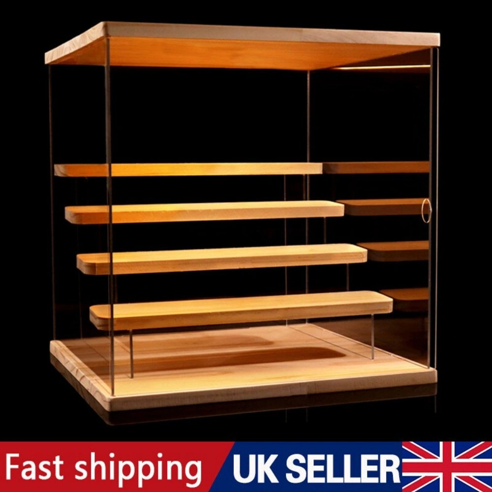 5-Tier Clear Acrylic Display Case with LED Light, Collectible Figures Shelf Cabinet with Wood Base for Action Figures & Model Displays