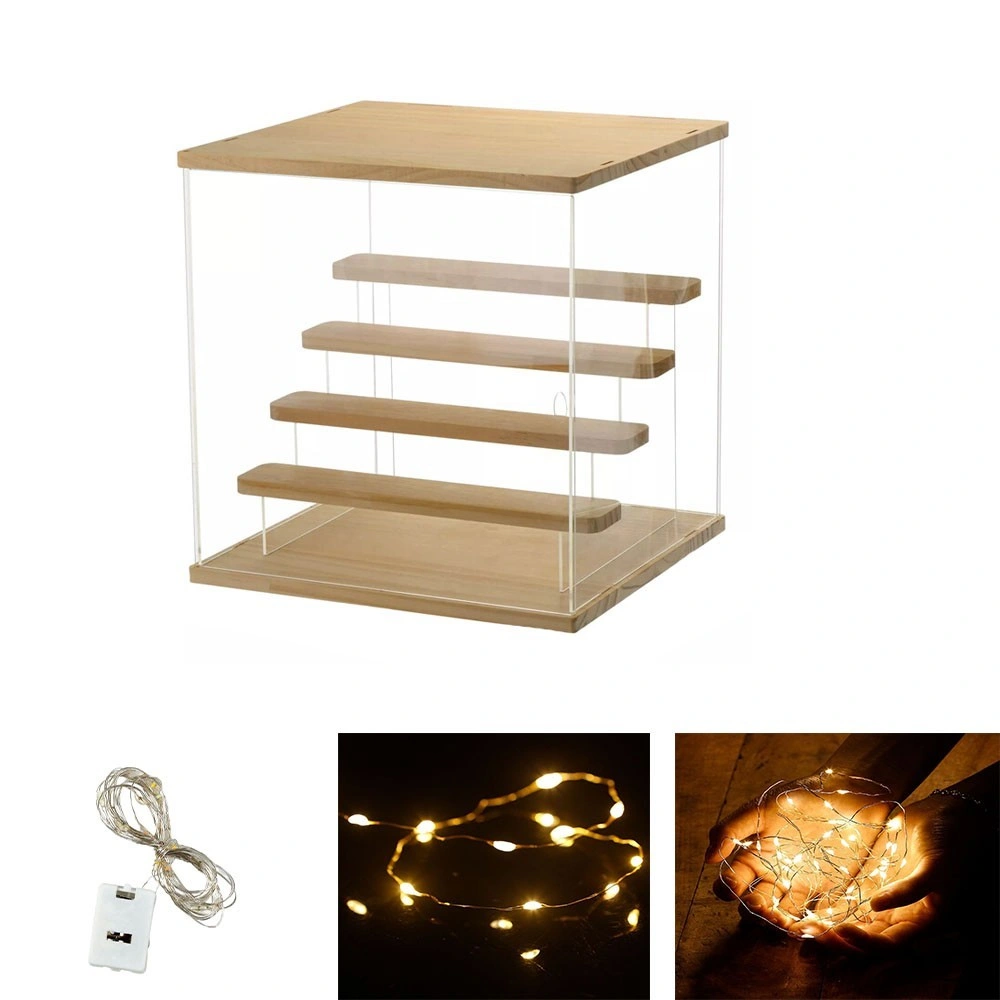 5-Tier Clear Acrylic Display Case with LED Light, Collectible Figures Shelf Cabinet with Wood Base for Action Figures & Model Displays view 3
