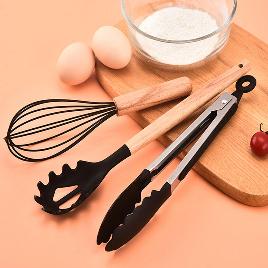 12PCS Silicone Kitchen Utensils Set, Non-Stick Cooking Spatula Turner Spoon Set with Utensil Holder, Heat Resistant BPA-Free, Black view 3