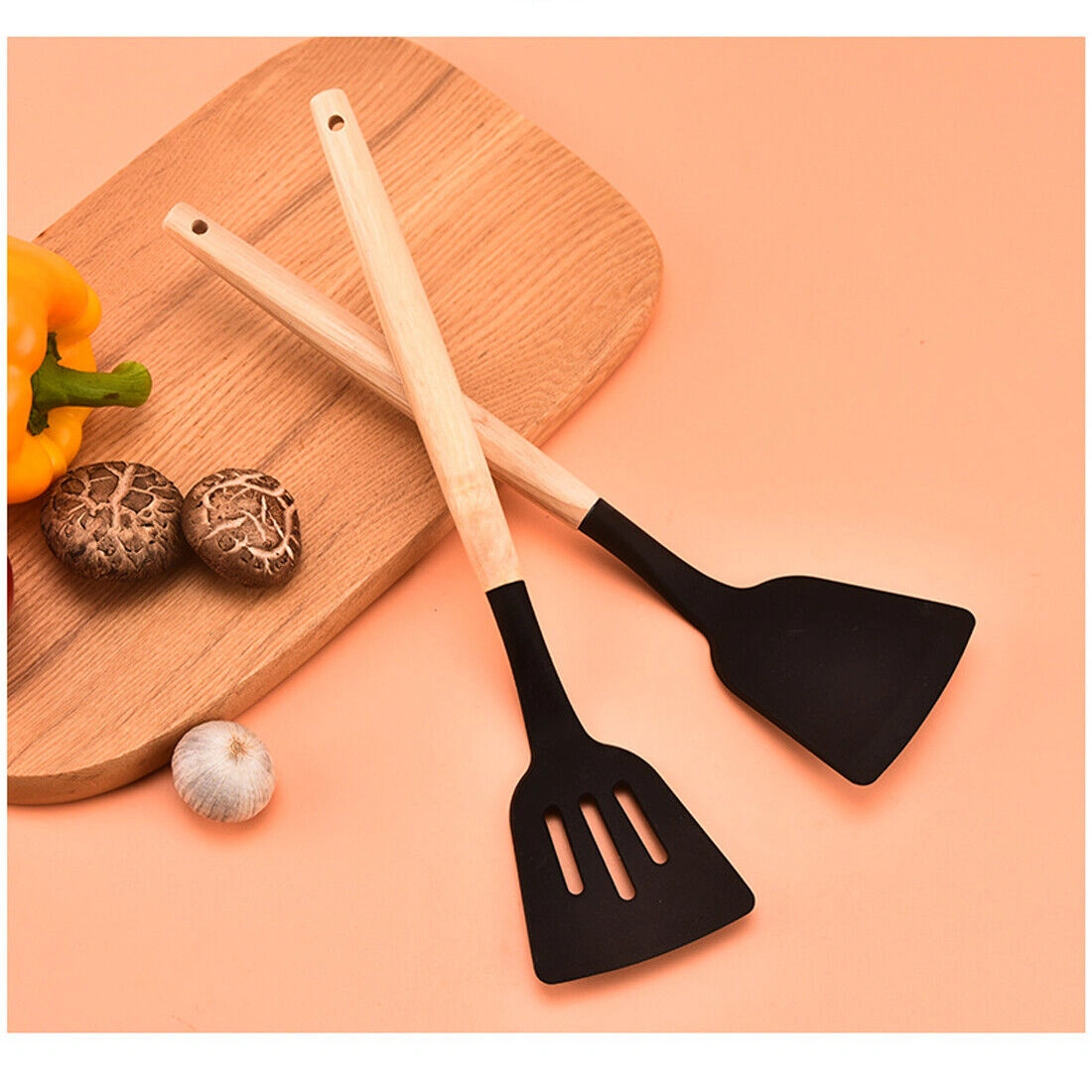 12PCS Silicone Kitchen Utensils Set, Non-Stick Cooking Spatula Turner Spoon Set with Utensil Holder, Heat Resistant BPA-Free, Black view 5