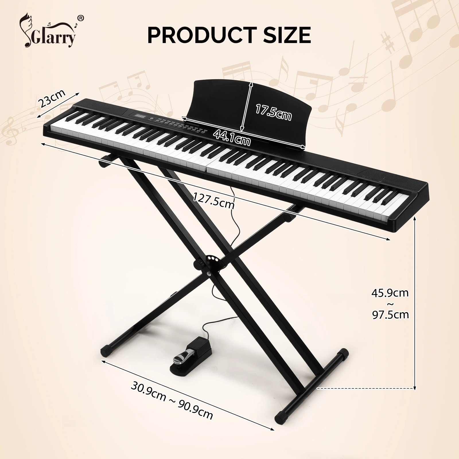 GPPS01-106 88 Key Folding Digital Piano, Semi-Weighted Standard Keyboard, Double X Stand, MIDI Bluetooth, Handbag & Headphones, Black view 4